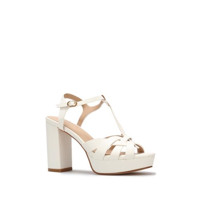 Sandales à talon LA MODEUSE - Brides croisées - Blanc - Femme