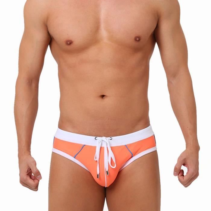 Slip de Bain Homme Maillot de Bain Taille Elastique avec cordon Orange Homme Adulte Orange Cdiscount Pret a Porter