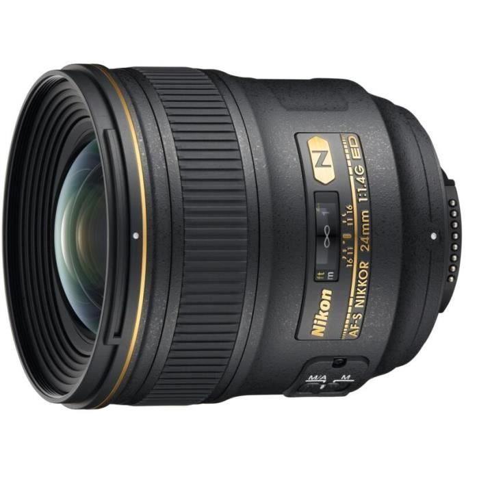 Objectif grand angle - NIKON - AF-S NIKKOR 24mm f-1.4G ED - Ouverture F/1.4 - Poids 0.62 kg - Diamètre 8.3 cm