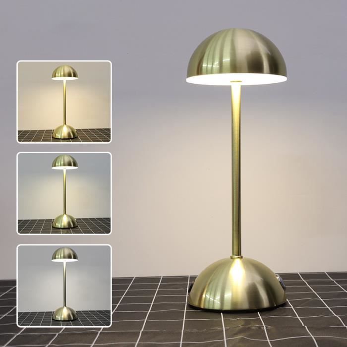 Lampe de Bureau Tactile Chevet LED - OEMG - Trois Niveaux de Gradation - Rechargeable en Métal - Or