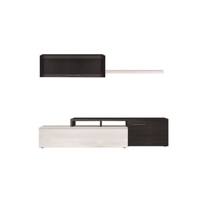 Meuble TV coloris Blanc Brillant - Gris cendré en mélamine - Dim : 44 x 200 x 41 cm Meuble TV coloris Blanc Brillant - Gris cendré en mélamine - Dim : 44 x 200 x 41 cm