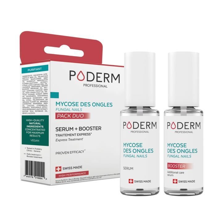 PODERM • Pack Spécial Mycose des Ongles Difficile • Lot de 2 produits • 100% Naturel • Soin Pieds&Mains • Swiss Made