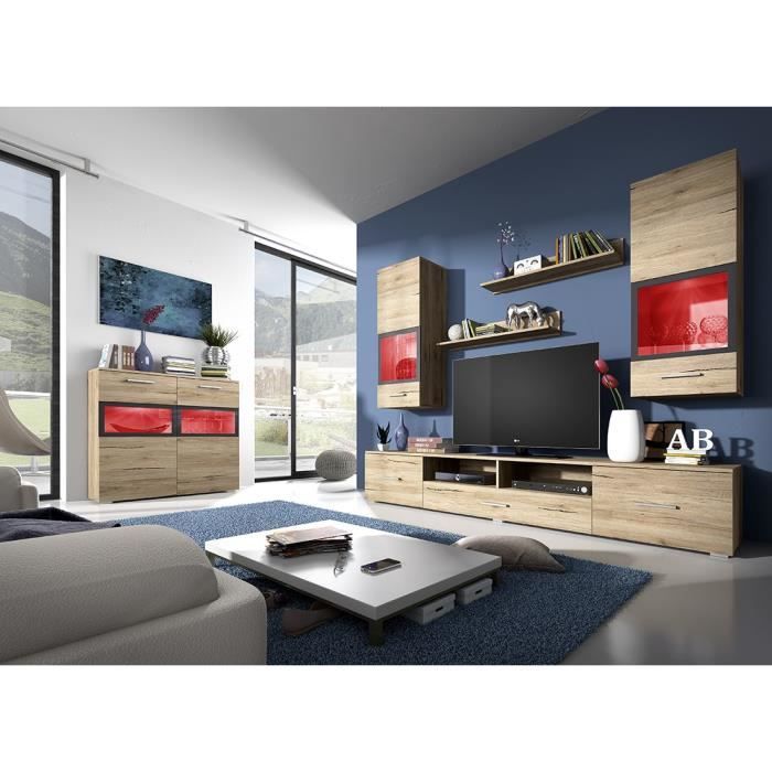 Composition de 5 meubles design pour salon couleur chêne et gris anthracite collection CONNOR 140 Marron
