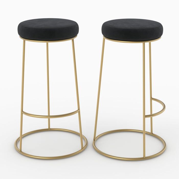 Lot de 2 tabourets de bar 73 cm en velours noir - Kendal - Maison Pavane