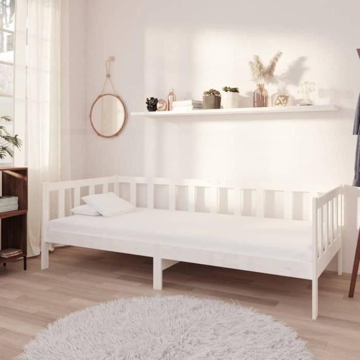 Cadre De Lit Simple En Pin Massif Blanc 90x200 Cm - Pour Adultes Et Enfants