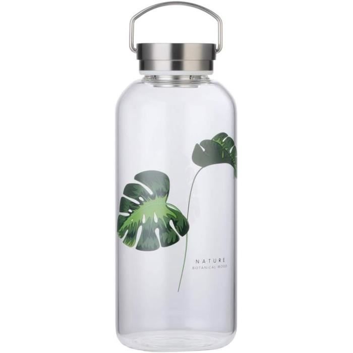Bugucat - Gourde En Verre Borosilicate 1 Litre, Sans BPA, Avec Housse, Passe Lave-vaisselle, Grise