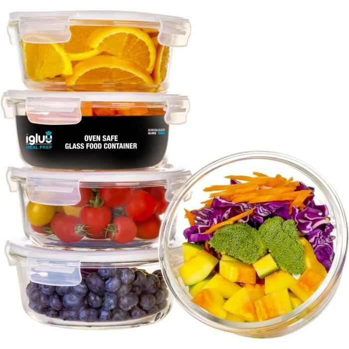 Igluu Meal Prep - Lot de 5 Boîtes alimentaires ronde en verre pour  préparation des repas - Réutilisables, sans BPA - Compatibles78 - Cdiscount  Maison