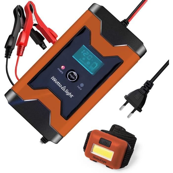 Chargeur Batterie 12V 6A Intelligent - Affichage LCD - Pour Voiture, Moto, Bateau - Protections Multiples