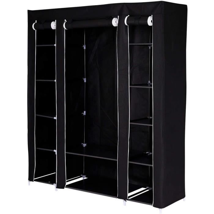 MUPAI Armoire De Rangement Penderie Tissu Non Tissé 175x150x45cm - Dressing Noir Robuste