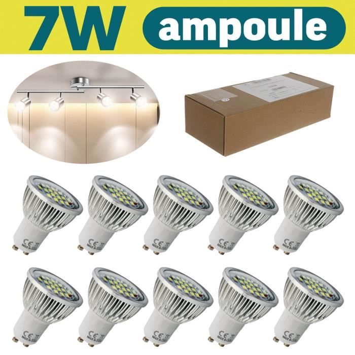 Lot de 10 Ampoules LED GU10 7W eq 70W Blanc Froid 6500 K