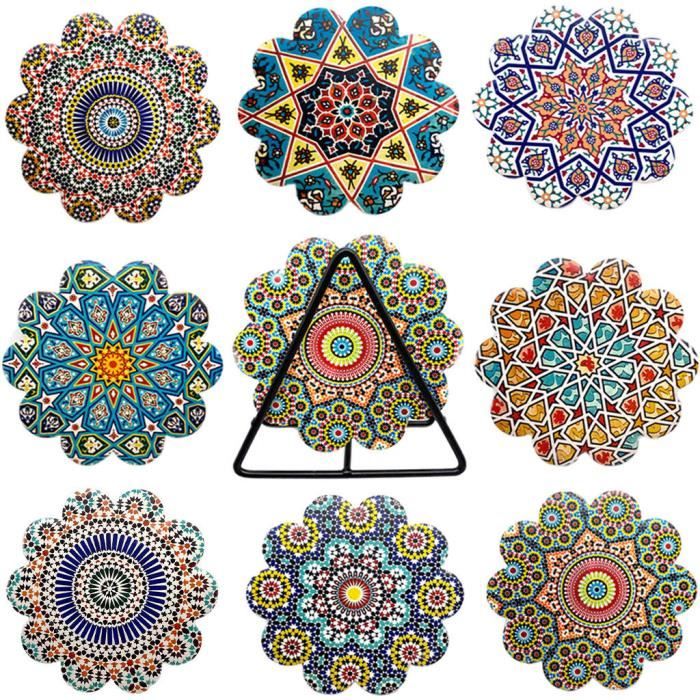 Lot De 4 Sous-verres Absorbants En Verre Teinté – Motif Chouette Bleu Clair, Diamètre 10,2 Cm (céramique + Liège) - 7