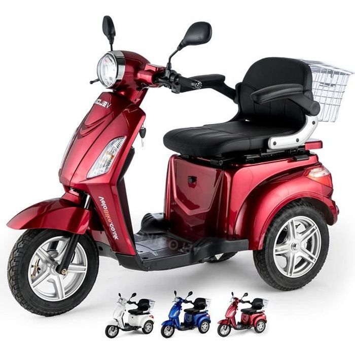 VELECO Tricycle électrique Mobilité/Loisirs Scooter Senior Handicapé  Affichage numérique Panier (Rouge)