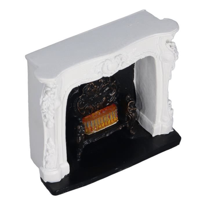 MAISON DE POUPÉES Petit Gris Fonte Cheminée Flammes Feu 1:12 Résine