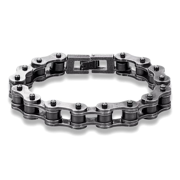 Zense - Gourmette chaîne de Moto Homme Acier Inoxydable Noire Vintage ZB0357