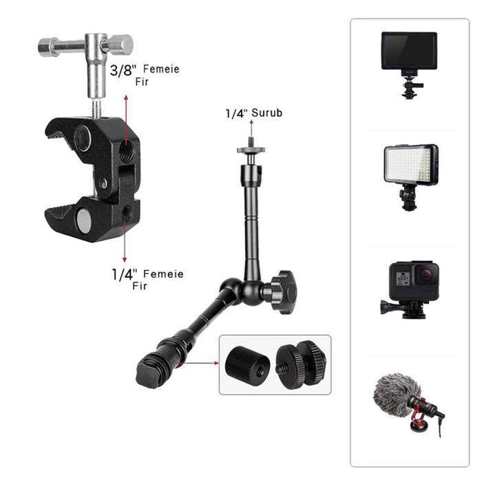 Bras Magique Articulé FOTGA 27,9 Cm + Super Pince – Pour Appareil Photo, écrans LED, Lumières – Montage Flexible - 2