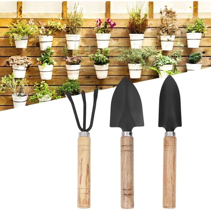 Set De Jardinage 3 Pièces Pour Enfants – Pelle, Râteau, Truelle – Manche En Bois, Tête En Métal – 3 à 13 Ans – Rouge, Bleu, Vert