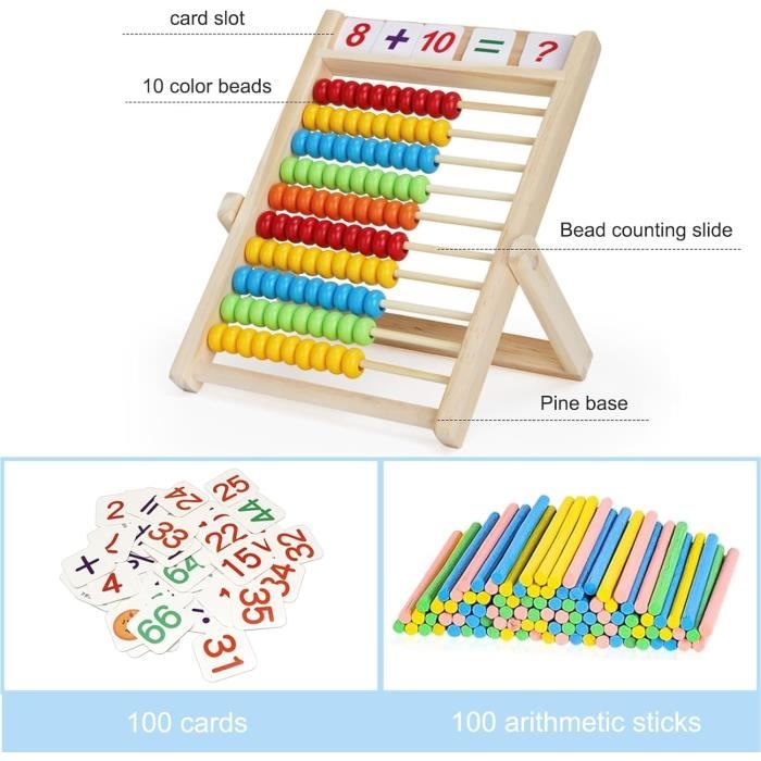 SULIUDAJI Boulier Enfant Boulier Règle À Calcul Puzzle Enfant Bâton Mathematiques Bouliers Avec 100 Baguettes De