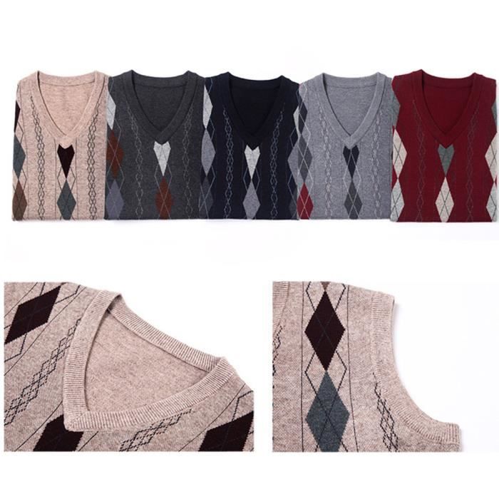 Gilet Homme En Laine Et Cachemire - Sans Manches - Col V - Classique Et Élégant - Plusieurs Coloris
