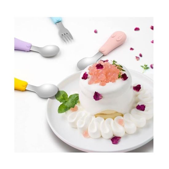 Ensemble De 2 Couverts Bébé - Cuillère Et Fourchette En Inox Avec Poignée Silicone - Sans BPA, Design Anti-étouffement - 8