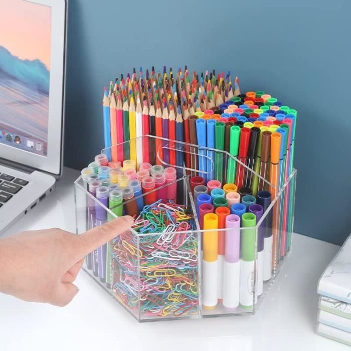 Pot a Crayon Bureau Rotatif, Rangement Crayon de Couleur à 6 Compartiments,  Boîte de Rangement Stylo, Organiseur de Bureau Tournant - Cdiscount  Beaux-Arts et Loisirs créatifs