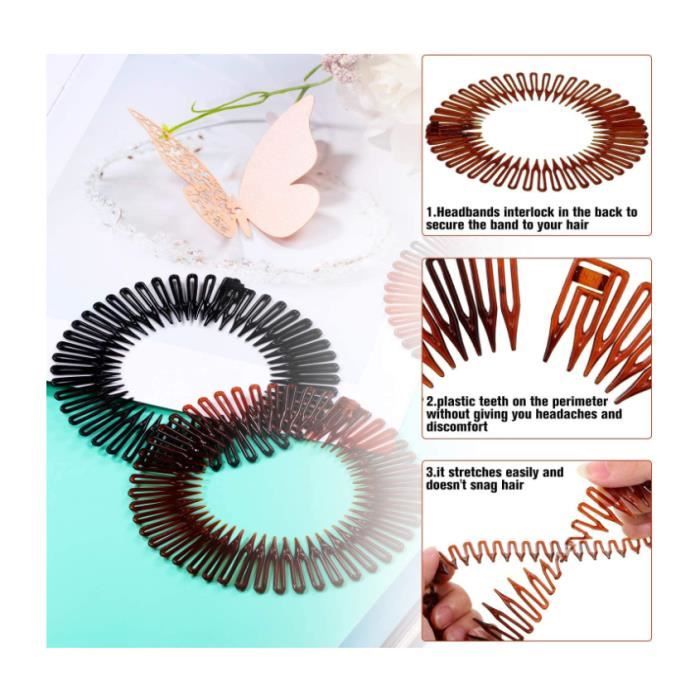 Lot De 6 Bandeaux élastiques Pour Cheveux - Avec Peigne Et 2 Bandeaux Métal, Anti-casse, Pour Sport, Femmes Et Filles - 2