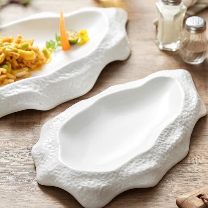 12 pouces Assiette à huîtres en céramique blanche pour raviolis