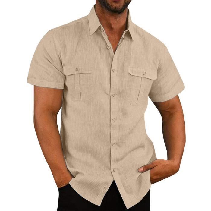 Homme Chemise t Lin Solide d contract Grande Taille Chemise