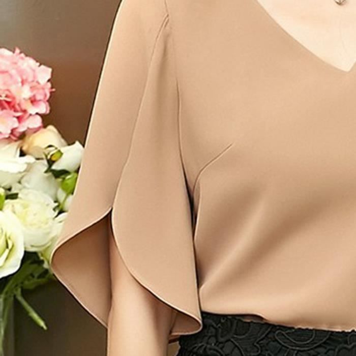 Chemisier a manches papillon en mousseline de soie a manches longues pour femmes Beige Beige Cdiscount Pret a Porter