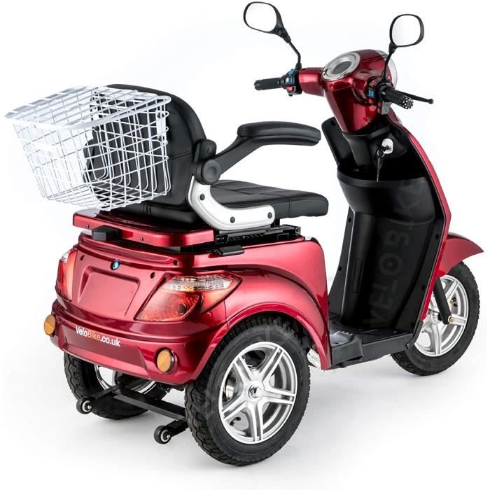 VELECO Tricycle électrique Mobilité/Loisirs Scooter Senior Handicapé  Affichage numérique Panier (Rouge)