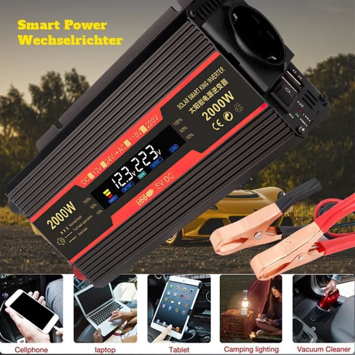 Onduleur 12V Vers 220V LVYUAN 2000W - Convertisseur De Tension Avec USB Et écran LCD