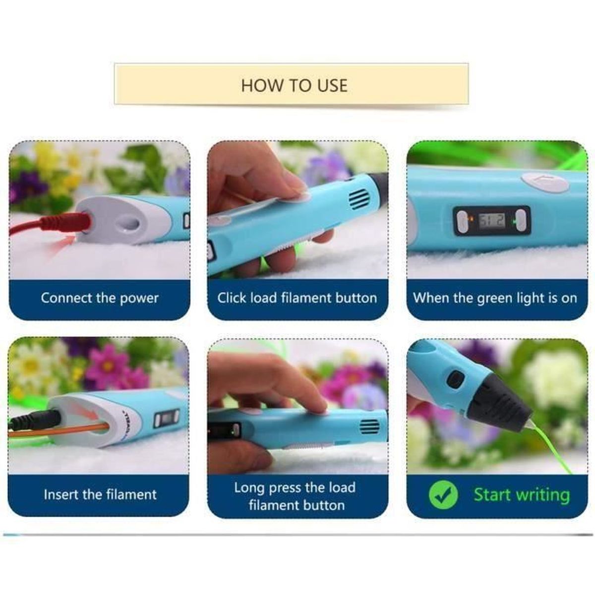 température/vitesse réglable 3D stylo/jouets pour enfants écran LCD compatible avec PLA et ABS Stylo-plume 3D à impression 3D avec 12 couleurs de filament 