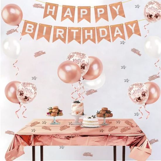 Humairc Decoration Anniversaire Fille Ballon Anniversaire Rose Gold Femme Happy Birthday Banniere Nappe Rectangulaire Rose Gold Bl Cdiscount Maison