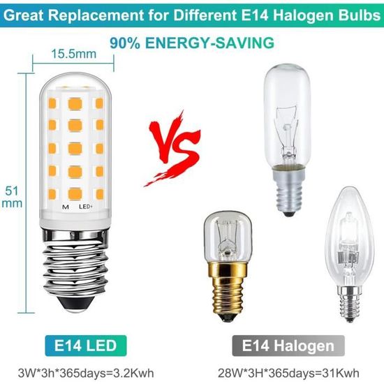 Ampoule Frigo LED E14 3W Blanc Froid 6000K 300LM, AC 230V, Lampe  Refrigerateur E14 25W équivalente, T22 E14 Petite Filament LED pour Frigo  Hotte Machine à Coudre, non-dimmable, lot de 2 