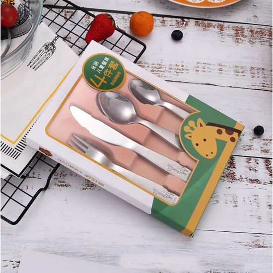Saijer 6 Pièces Couverts Enfant Inox Animaux Hiboux - 2 Fourchettes, 2 Cuillères, 2 Couteaux Bleu/Rose