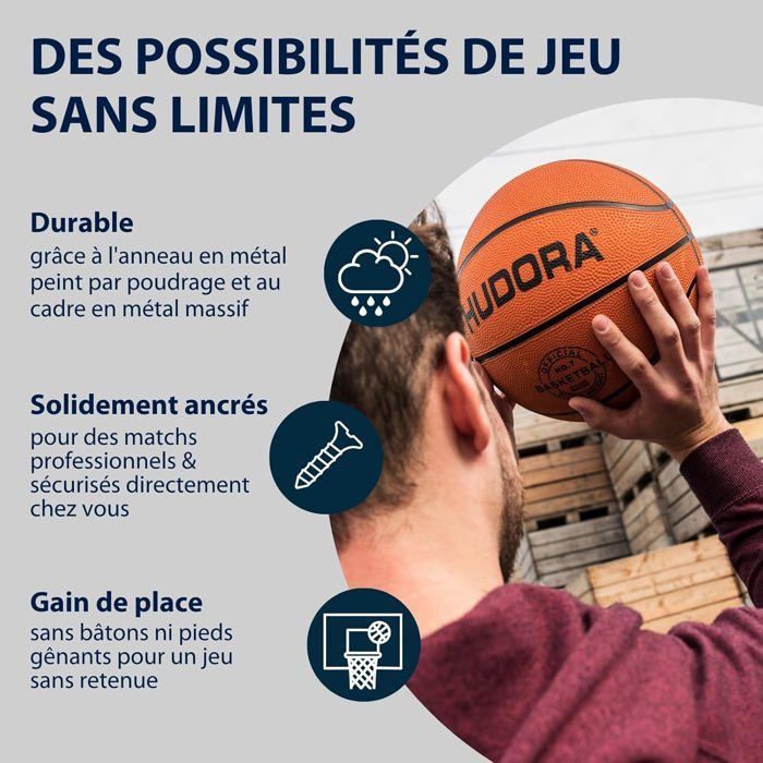 Panier De Basket HUDORA Competition Pro – Planche Transparente 110x70 Cm – Anneau Souple 45,7 Cm – Filet Polyester 53 Cm – Fixation Murale – Enfants Et Adultes