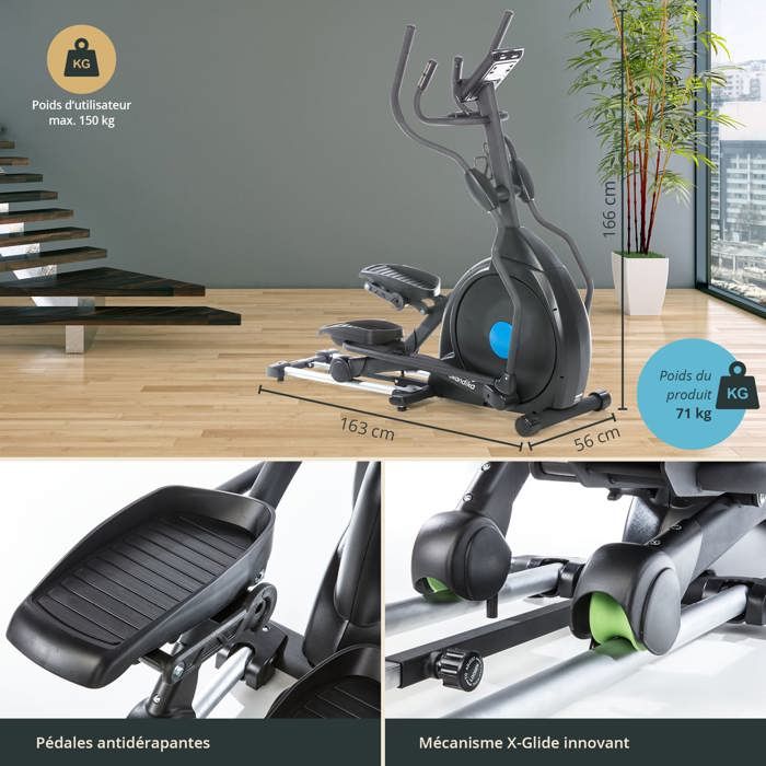 Skandika CardioCross Carbon Champ Velo elliptique Bluetooth 19 Prog Max. 150 kg 32 niveaux de resistance Cdiscount Sport
