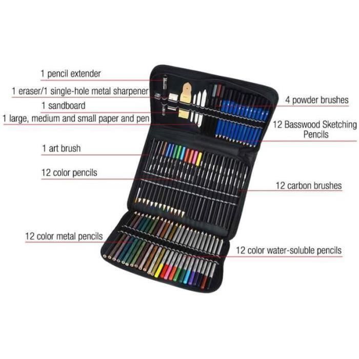 SAMISO - Kit 72 Crayons Aquarellables Professionnels | Avec Boîte Métal, Pinceau | Pour Artistes & Enfants