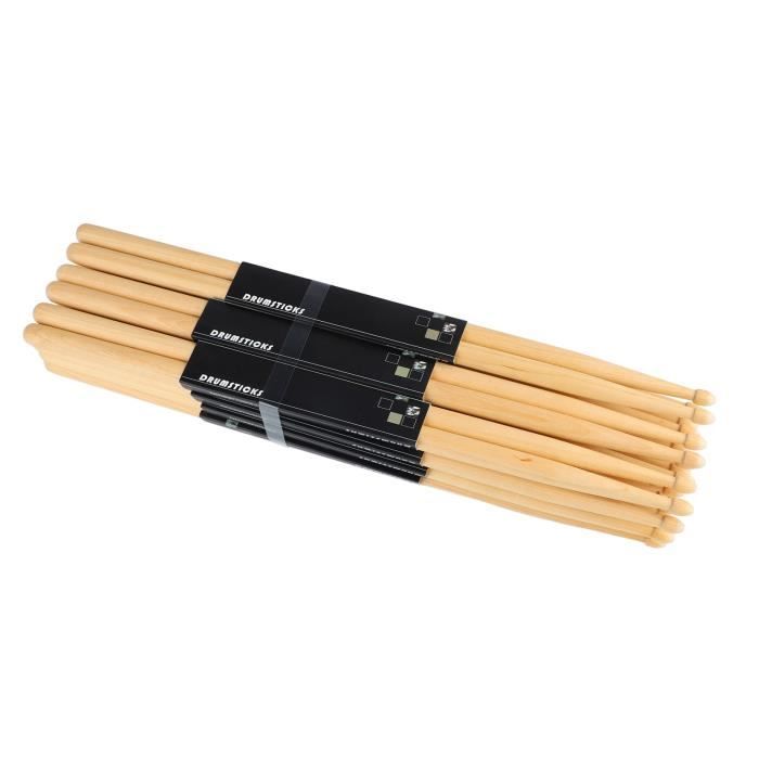 URB Baguette 7A 12 paires de baguettes de batterie 7A en bois d'érable à  pointe ovale antidérapantes pour la pratique de la - Cdiscount Instruments  de musique