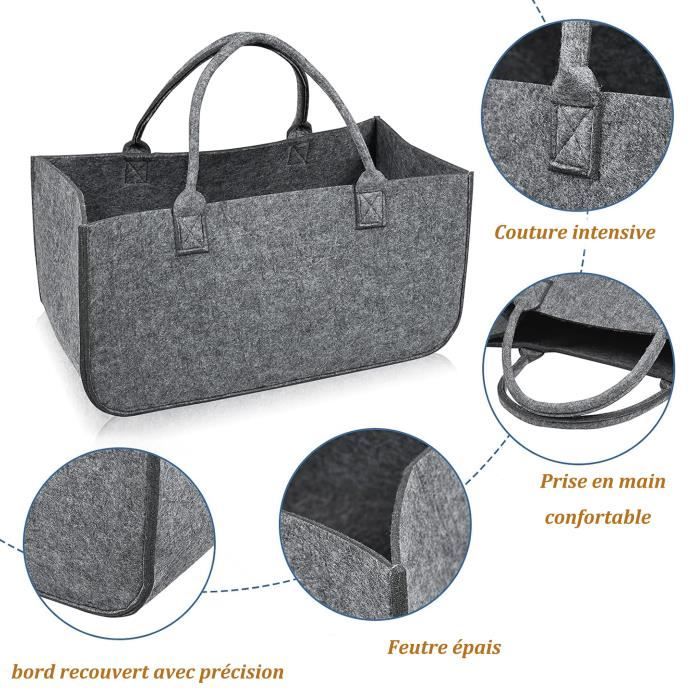 LZQ 2 pièces Grand sac en feutre Sacs en feutre pliables Panier à bois de cheminée  Sac en feutre Shopper Sacs à bois, Gris clair - Cdiscount Bricolage