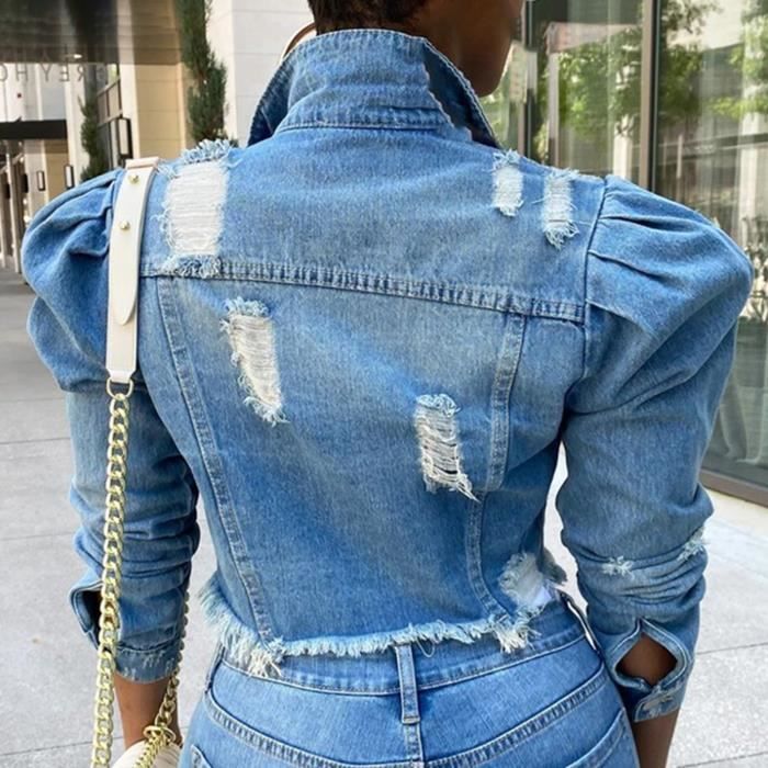 Veste en store jean manches bouffantes