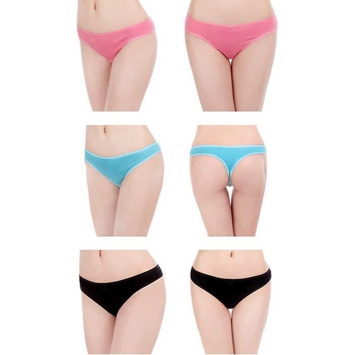 Tanga String en Coton Slips Simple et Comfortable pour Femmes Lot de 6 Blue Black White Purple Deeppink Lightsalmon Z393 Noir Cdiscount Pret a Porter