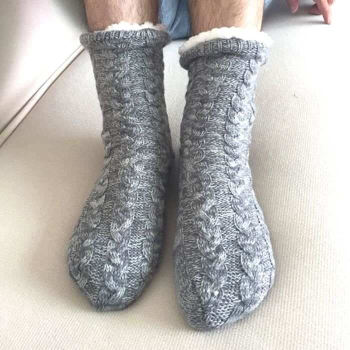 Homme Antiderapantes Chaussettes de sol Decontractees Tricotees Hiver en Peluche Adulte Chaussettes de nuit maNoir Manoir Cdiscount Pret a Porter