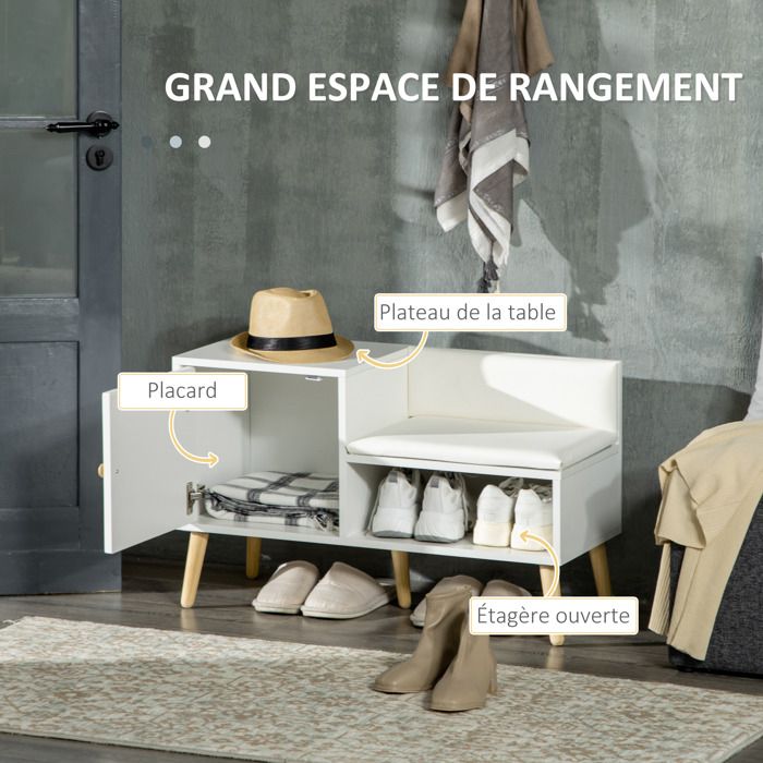 Coffre Banc De Rangement HOMCOM – 80x40x40 Cm – Blanc – Charge 120 Kg – Meuble D'entrée Ou Salon