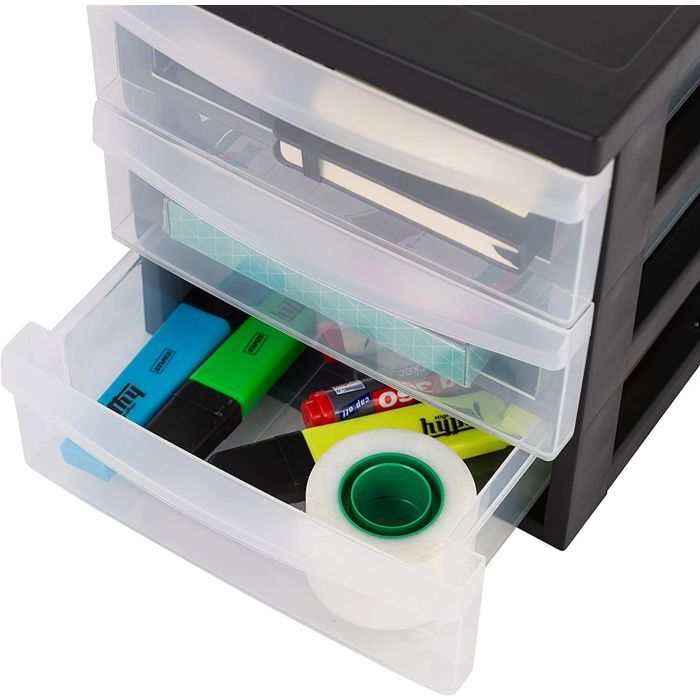 Mini Tour De Rangement 3 Tiroirs A5 Osier Tressé Anthracite – Organisateur Cosmétiques Bijoux Bureau, Made In Italy