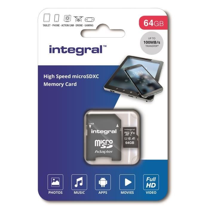 INTEGRAL MEMORY Micro SDXC 64GB Haute Vitesse 100MB/s de vitesse de transfert