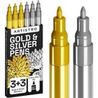 HOME FIT TRAINING 6 Feutres Acryliques Métalliques pour Roche,Pierre,Céramique,Verre,Bois,Tissu,Toile,Métal,Scrapbooking,Lot de 3 Marqueurs Or