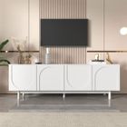 DREAMMESPACE Meuble TV 175x38x56cm, léger de style luxe, avec 4 portes texturées, séparateurs réglables, blanc