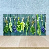 Tulup 100x50cm Crédence de cuisine sur verre sécurité:- Nourriture boissons - Herbes Sur Une Chaîne - Vert Bleu