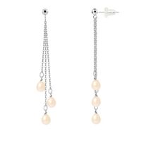 PERLINEA - Boucles d'Oreilles - Véritables Perles de Culture d'Eau Douce Poires 5-6 mm Rose Naturel - Or Blanc - Bijoux Femme