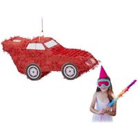 Relaxdays Pinata Voiture Auto à suspendre pour enfants à remplir anniversaire décoration HxlxP: 24 x 52 x 18 cm, rouge